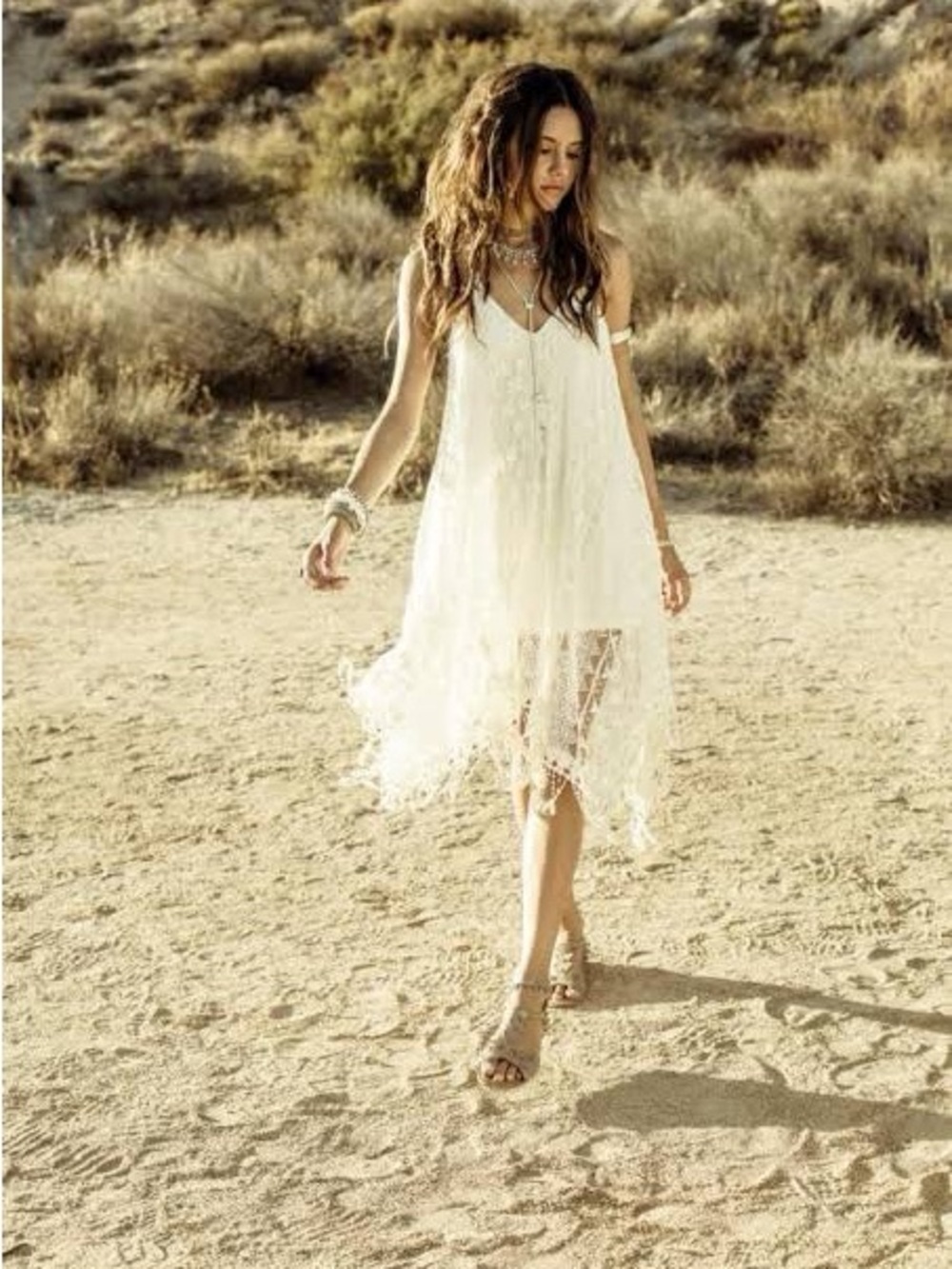 Anna Sui White Lace-Trim Midi Slip Dress